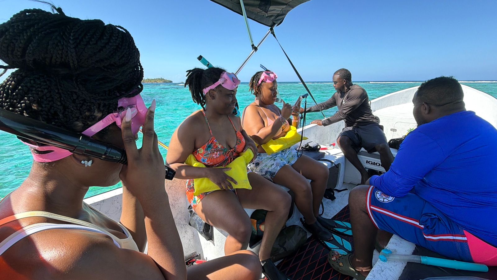 Boat cruising through Belize Caribbean waters